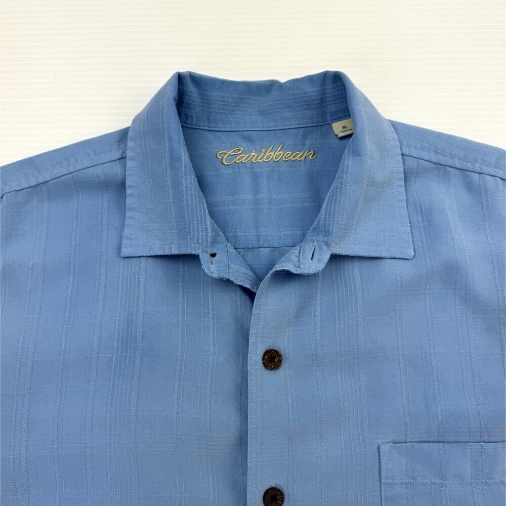 Caribbean Mens XL Blue Button Up Shirt Modal Blend Resort Casual Short Sleeve
